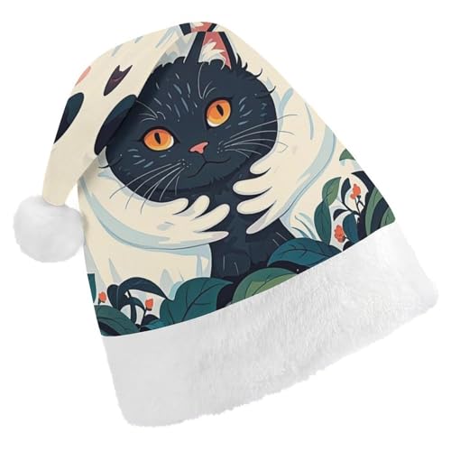 Weihnachtsmütze für Erwachsene, bequeme Weihnachtsmütze, Weihnachtsmütze, Geist, schwarze Katze, bedruckte Weihnachtsmützen für Unisex von SLKMHFT