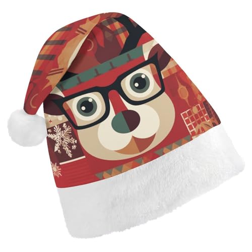 Weihnachtsmütze für Erwachsene, bequeme Weihnachtsmütze, Weihnachtsmütze, Hirsch mit Brille, bedruckte Weihnachtsmützen für Unisex von SLKMHFT