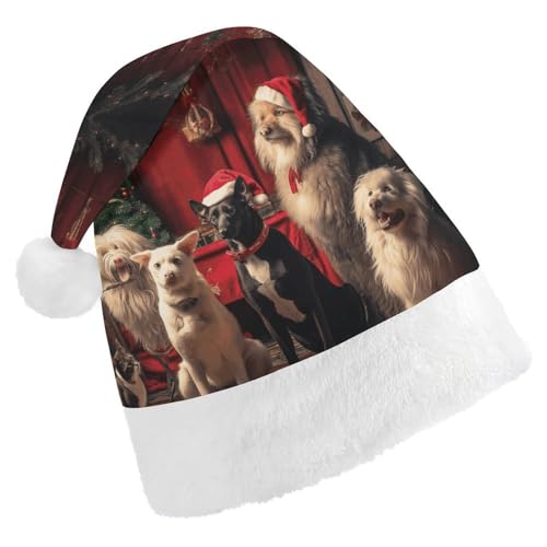 Weihnachtsmütze für Erwachsene, bequeme Weihnachtsmütze, Weihnachtsmütze, Katze und Hund, Bühne, bedruckte Weihnachtsmützen für Unisex von SLKMHFT