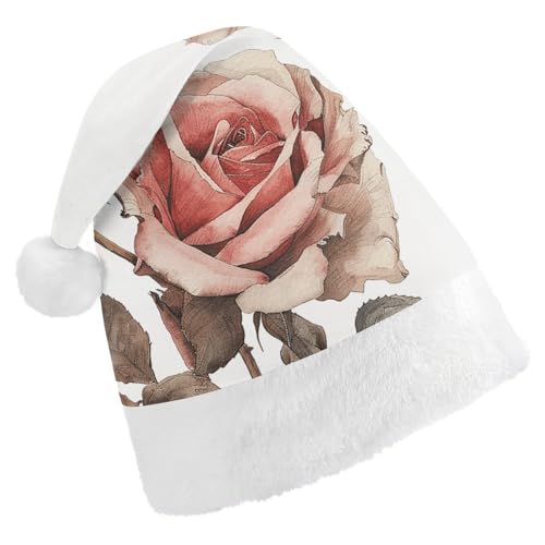 Weihnachtsmütze für Erwachsene, bequeme Weihnachtsmütze, Weihnachtsmütze, Rose, Clipart-Stil, bedruckte Weihnachtsmützen für Unisex von SLKMHFT