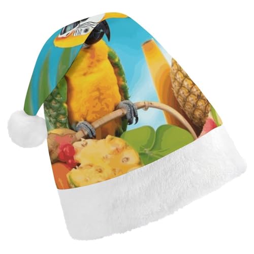 Weihnachtsmütze für Erwachsene, bequeme Weihnachtsmütze, Weihnachtsmütze, Sommer, Papagei, Ananas, Vögel, bedruckte Weihnachtsmützen für Unisex von SLKMHFT