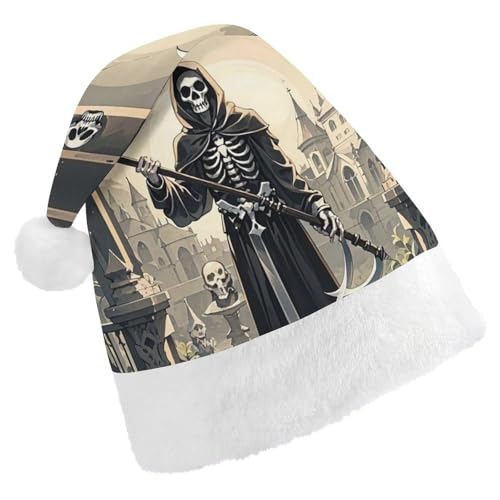 Weihnachtsmütze für Erwachsene, bequeme Weihnachtsmütze, Weihnachtsmütze, Totenkopf-Motiv, bedruckte Weihnachtsmützen für Unisex von SLKMHFT