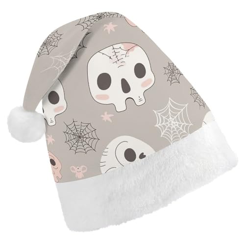 Weihnachtsmütze für Erwachsene, bequeme Weihnachtsmütze, Weihnachtsmütze, Totenkopf und Spinnennetz, bedruckte Weihnachtsmützen für Unisex von SLKMHFT