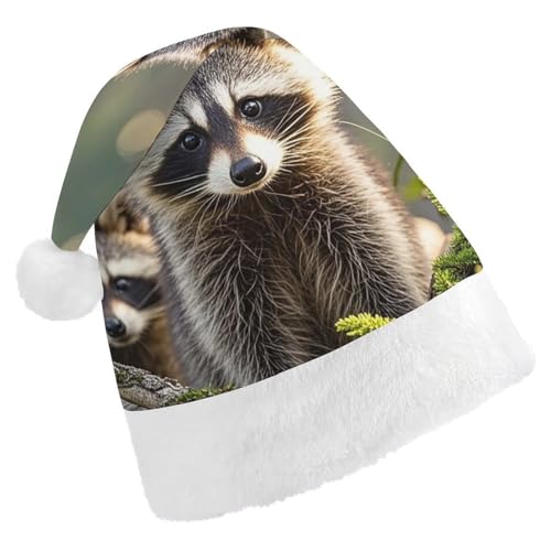 Weihnachtsmütze für Erwachsene, bequeme Weihnachtsmütze, Weihnachtsmütze, Wald, Waschbär, Tiere, bedruckte Weihnachtsmützen für Unisex von SLKMHFT