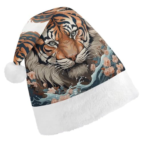 Weihnachtsmütze für Erwachsene, bequeme Weihnachtsmütze, Weihnachtsmütze, chinesischer Stil, Tiger, bedruckte Weihnachtsmützen für Unisex von SLKMHFT