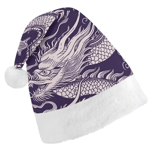 Weihnachtsmütze für Erwachsene, bequeme Weihnachtsmütze, Weihnachtsmütze, chinesischer weißer Drache, bedruckte Weihnachtsmützen für Unisex von SLKMHFT