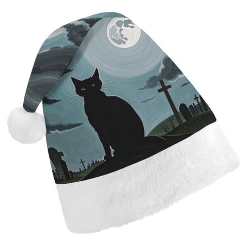 Weihnachtsmütze für Erwachsene, bequeme Weihnachtsmütze, Weihnachtsmütze, schwarze Katze, Christentum, bedruckte Weihnachtsmützen für Unisex von SLKMHFT