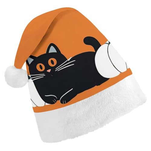 Weihnachtsmütze für Erwachsene, bequeme Weihnachtsmütze, Weihnachtsmütze, schwarze Katze, Kunst, bedruckte Weihnachtsmützen für Unisex von SLKMHFT