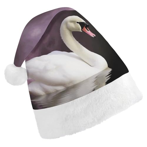 Weihnachtsmütze für Erwachsene, bequeme Weihnachtsmütze, Weihnachtsmütze, weißer Schwan, bedruckte Weihnachtsmützen für Unisex von SLKMHFT