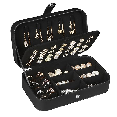 SLOZO Reise-Schmuckschatulle, verbessertes Reise-Schmucketui, tragbare Schmuckschatullen für Damen, PU-Leder-Schmuckschatulle, Reise-Schmuck-Organizer für Halsketten, Ringe, Ohrringe, Armbänder, ganz von SLOZO