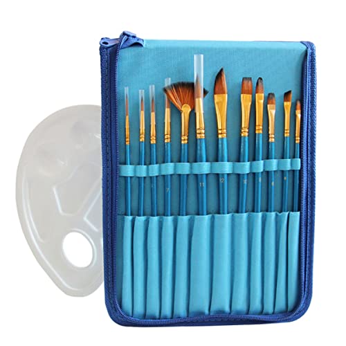 Pinsel, 12-teilig/Set, Pinsel for Acrylmalerei, Palette, Gouache, Kosmetik-Kunst-Set, Zeichenstifte (Farbe: Blau) (Blau L)(Blue) von SLSKO