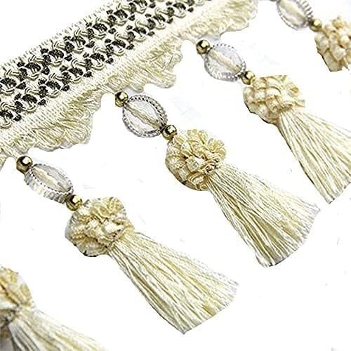 Quastenbesatz, exquisite Quastendekoration, 3 Yards Pom Pom Vorhang Fransenbesatz Perlen Kugel Quaste Besatz Nähband Polsterstoff (Beige) von SLSKO