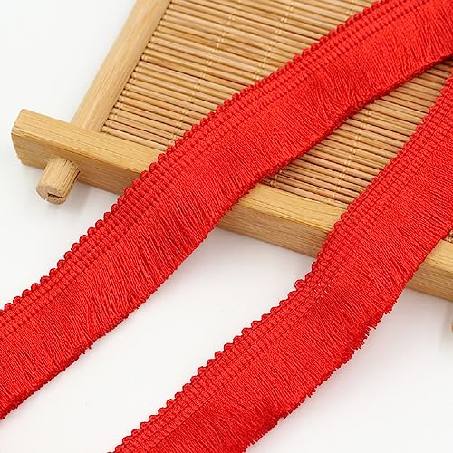 Quastenbesatz, exquisite Quastendekoration, 50 Meter Fransen-Quastenband aus Polyester, Quasten-Spitzenkantenbesatz, Fransenstoffband, bestickter Besatz for Vorhänge, Kleidung, Nähzubehör (rot) (Farbe von SLSKO