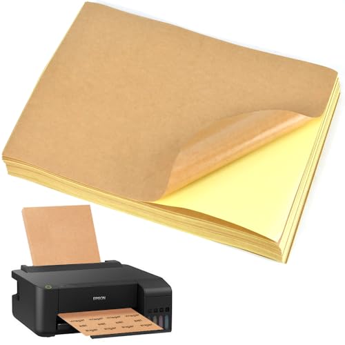 SLTAXAR 100 Blatt Sticker Papier zum Bedrucken Braun Kraftpapier a4 zum Bedrucken Selbstklebend Braunes Druckerpapier Aufkleber Kraftpapier A4 Stickerpapier für Laserdrucker Tintenstrahldrucker von SLTAXAR