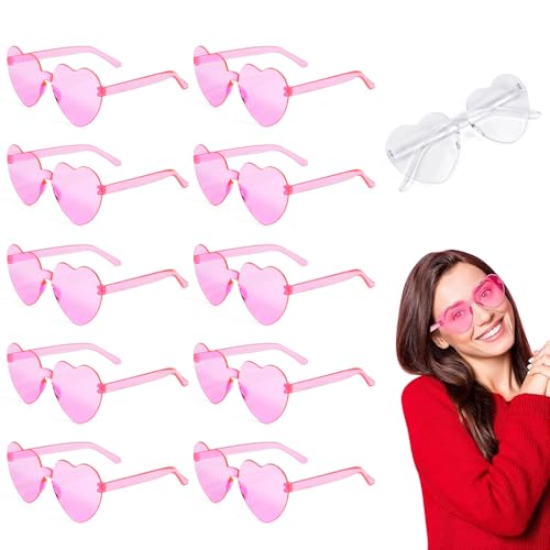 SLTAXAR 11 Stück Sonnenbrille Herz Pink Party Brille Herzen Hippie Brille Rosa Lustige Partybrillen set Herz für Fasching Foto Requisiten Randlose Herzförmige brille Hochzeit für Kinder Erwachsene von SLTAXAR