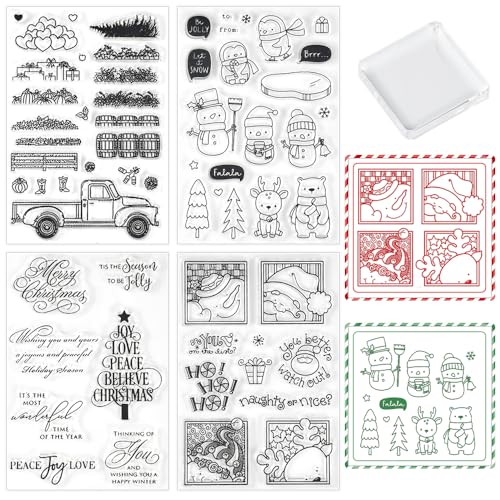 SLTAXAR 4 Blätter Silikonstempel Weihnachten Sprüche Clear Stamp Weihnachten Stempelset Kinder Winter Clear Stempel Sprüche Weihnachtsstempel Stempel set für DIY Bullet Journal Scrapbooking Fotoalbum von SLTAXAR