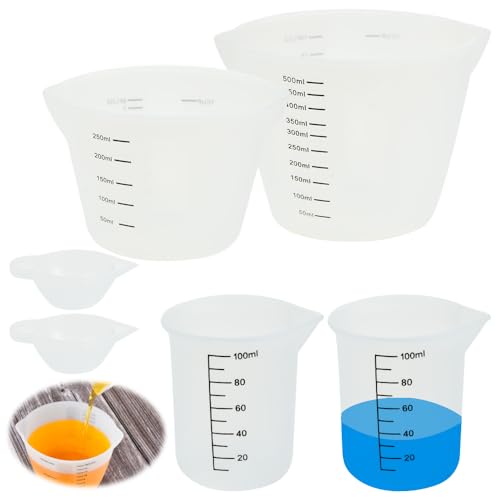 SLTAXAR 6 Stück Messbecher Krüge Silikon Silikonbecher 10ml/100ml/250ml/500ml Mischbecher Epoxidharz Silicone Measuring Cups Mischbecher mit Skala Clear Silikon Becher Set für DIY Basteln Labor von SLTAXAR