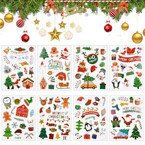 SLTAXAR 8 Blatt Weihnachtssticker Selbstklebend Sticker Weihnachten Kinder Weihnachtsaufkleber Weihnachtsdeko Aufkleber Weihnachten Christmas Card Stickers für Geschenktüten Papiertüten Karten von SLTAXAR