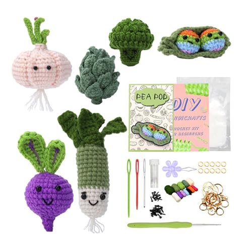 SLXLYH Häkel-Starter-Kits für Anfänger, Häkelgemüse-Set mit Garn, Häkelnadel, Strickmarker von SLXLYH