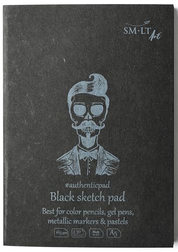 SM.LT Authentic Black Zeichenblock für Buntstifte, Gelschreiber, Metallic-Marker, Buntstifte, A5, 30 Blatt, 165 g/m², 5EA-30/BLACK von SM.LT