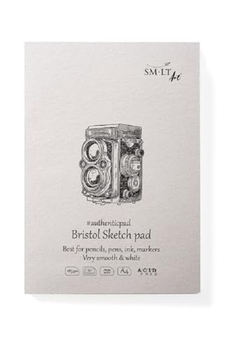 SM.LT Authentic Bristol Zeichenblock, ideal für mechanisches Zeichnen, grafische Arbeiten mit allen Arten von Bleistiften, Stiften, Tinten, Markern, A4, 50 Blatt, 185 g/m² EP-50 von SM.LT