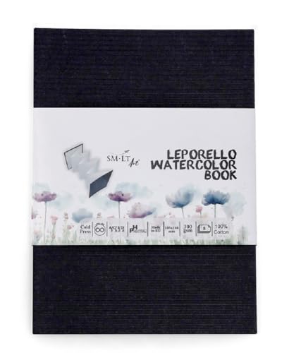 SM.LT Leporello Aquarellbuch mit traditionellem weißem Papier aus 100% Baumwolle, Format 105 x 148 mm, bestehend aus 8 Blättern, 300 g/m² 6KN-ESK von SM.LT