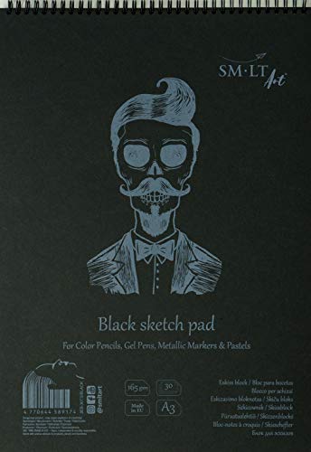 SMLT 3EB-30TS/BLACK Authentic Line A3 Skizzenblock, Leicht Strukturiert Schwarz Papier, 165gsm, 30 Blatt, mit Perforation, recycelter Deckel und Doppelspirale von SM.LT