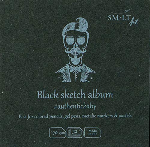 SMLT FB-32(170)/BLACK/9 Authentic-baby klein quadratisch Skizzenblock, Leicht Strukturiert Schwarz Papier, 165gsm, 32 Blatt von SM.LT