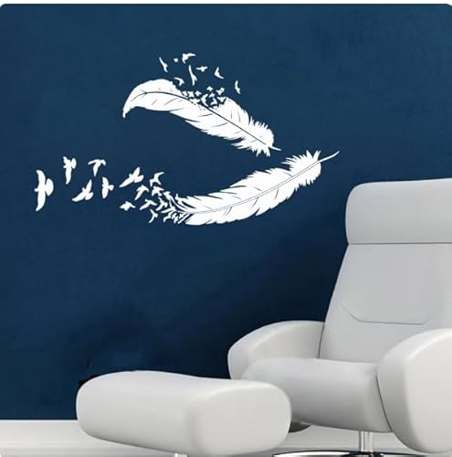 Wandaufkleber Zuhause Wohnzimmer Moderne Dekoration Wandtattoos Fliegende Federn Wandkunst natürliche Dekoration, weiß, 42X23CM abnehmbare moderne Vinyl Poster Aufkleber von SMALLSNOT