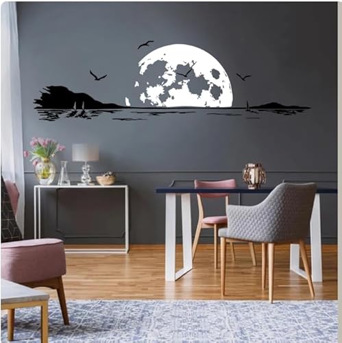 Wandtattoo Mond Meer Wandtattoo Zimmer Wandtattoo, Schwarz Weiß, 130cm Breite x 38cm hoch Selbstklebender abnehmbarer moderner Vinyl-Poster-Aufkleber von SMALLSNOT