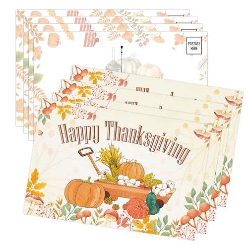 50 Stück Happy Thanksgiving Grußkarten Postkarten 10,2 x 15,2 cm Herbst Urlaub Post Kürbisse Ahornblätter Herbst Ernte Blanko Notizkarte für Urlaub Geschenke Party Dekorationen von SMARSTICKER