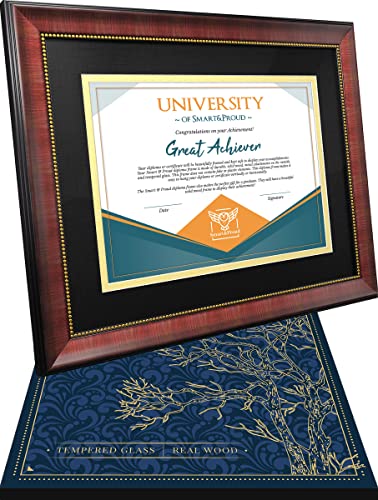 Bilderrahmen aus Holz für Diplome, Urkunden, Abschlussdokumente, 21,6 x 28,9 cm, mit Matte und 28,9 x 35,6 cm, ohne Matte, Abschlussdokumentenrahmen – für Bachelor- und Master-Abschluss, High School von SMART&PROUD