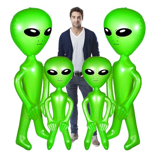 Aufblasbare Alien 4PCS Halloween Blowing Alien Balloons Keine Leck PVC Alien Spielzeug lustige realistische außerirdische Partydekorationen für Halloween -Geburtstagsfeier -Vorräte von SMELEYOU