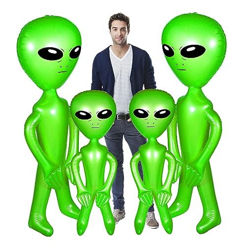 SMELEYOU Aufblasbare außerirdische 4pcs Blasen außerirdballons kein leck PVC Alien Spiele lustige realistische fremde Halloween Partydekorationen für Halloween -Geburtstagsfeierdekoration von SMELEYOU