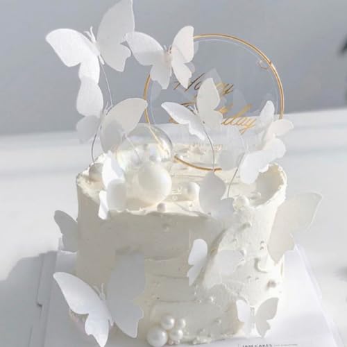 Cake Toper Butterfly Cupcake Topper 3D Schmetterling Kuchen Dekor Hohlfutter für Geburtstag Hochzeitsfeier Versorgung 11pcs Weiß von SMELEYOU