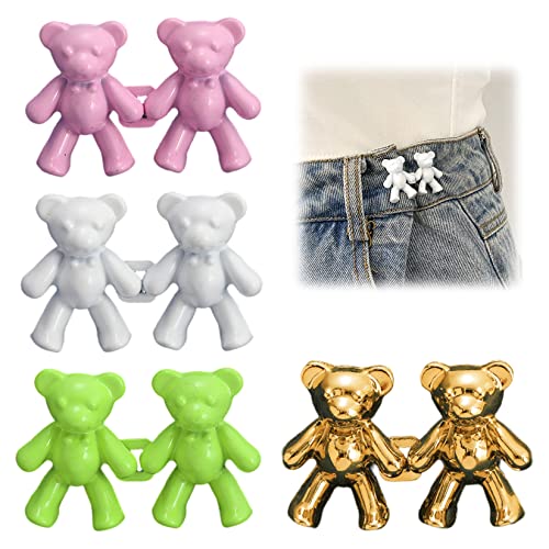 SMELEYOU Button Extender für Hosen, Taillenlänger, niedlicher Bär No Sew Taille Button Pin Hosen Bären Taille Schnalle Taille für Frauen Rock Pant 4pairs S Style2 von SMELEYOU