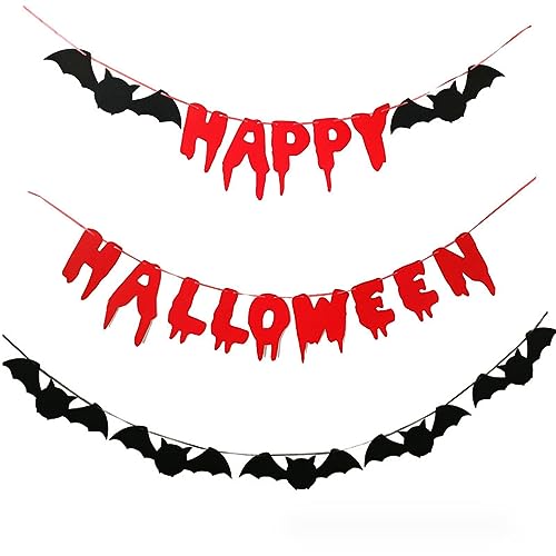 SMELEYOU Halloween Banner 2 Set Fledermaus Halloween Girland Happy Halloween Banner HAPTIGES Happy Halloween Zeichen tragbare blutige Halloween -Dekorationen für Wall Party Haunted House von SMELEYOU