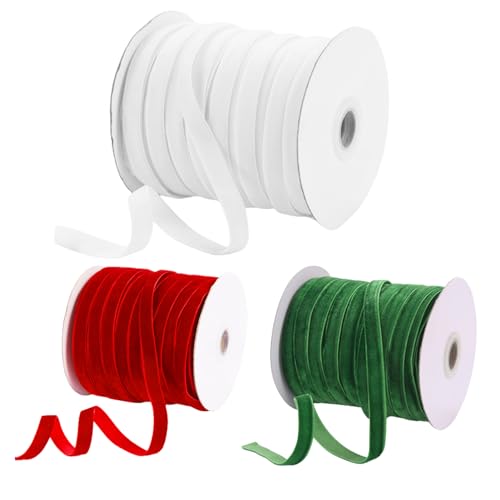 Velvet Ribbon 3 Brötchen 50 Yard DIY Dekorative Feste Farbe Weihnachtsband für Geschenkpackung Bogen machen Weihnachtskranz -Dekor, Stil 1 von SMELEYOU