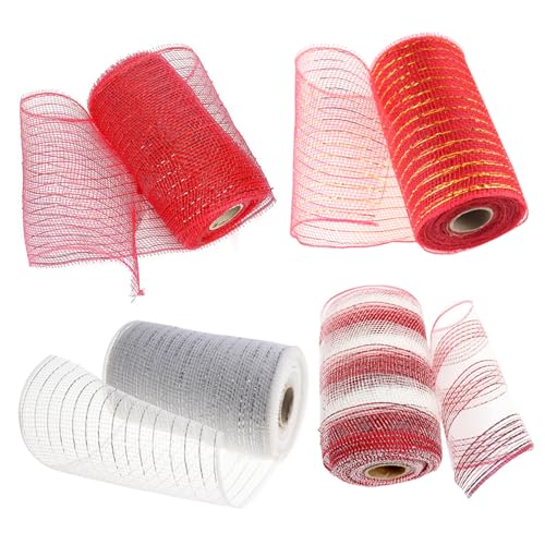 Weihnachts -Deco -Mesh 4 Rolls 10 -Yard Lang Mesh Ribbon Metallic Folie Streifen Poly -Sackleinen Mesh Cuttable Deco Mesh Ribbon für Weihnachtskränze Swags Party von SMELEYOU