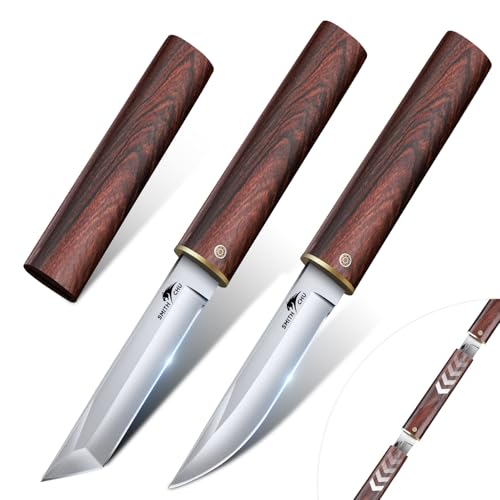 SMITH CHU 2 in 1 Doppelmesser Outdoor Japanisches Tanto Messer D2 Stahl Bushcraft Messer Survival für Camping, Wandern von SMITH CHU