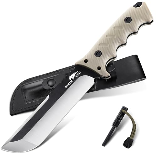 SMITH CHU Outdoor Messer D2 Stahl Survival Messer mit Scheide Full Tang Messer Feststehende Klinge Scharfes Bushcraft Messer Geschenk für Männer von SMITH CHU