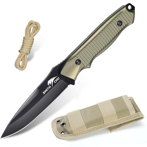 SMITH CHU Outdoor Messer mit Paracord Survival Messer mit Scheide Full Tang Scharf Bushcraft Messer Griff aus Legierung Geschenk für Männer von SMITH CHU