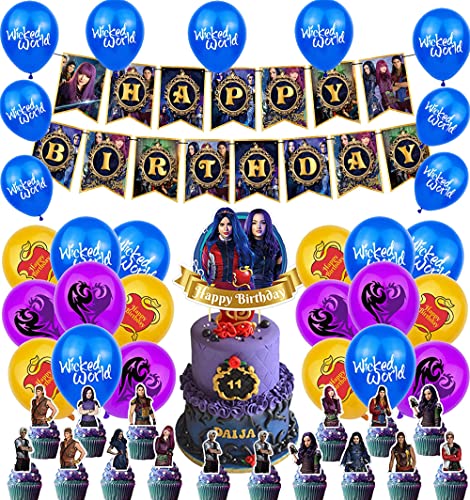 Luftballons Geburtstag Dekorationen Nachkommen Geburtstag Ballons Descendants Banner Geburtstags Kuchen Topper für Kinder Party Dekorationen von SMLHPARTY