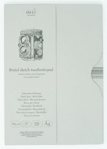 SMLT EA-50 Authentic line A4 Skizzenblock authenticpad, 185 gsm besonders weiß und glatt Bristolpapier, 50 Blatt von SMLT