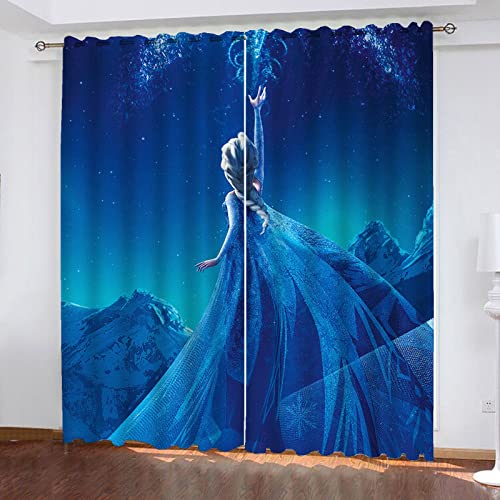 SMNVCKJ Anime ELSA Verdunkelungsvorhang Wasserdichter Stoff Gardinen Für Kinderzimmer, 3D-Digitaldruck 100% Polyester (3,150 × 166CM) von SMNVCKJ