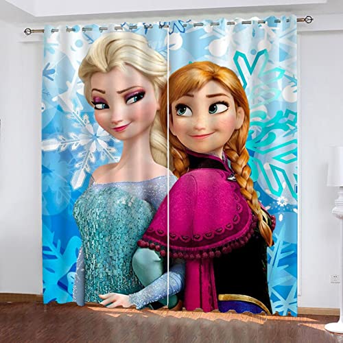 SMNVCKJ Anime ELSA Verdunkelungsvorhang Wasserdichter Stoff Gardinen Für Kinderzimmer, 3D-Digitaldruck 100% Polyester (4,150 × 166CM) von SMNVCKJ