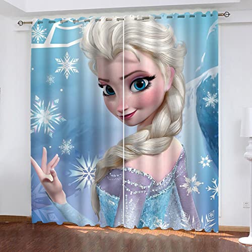 SMNVCKJ Anime ELSA Verdunkelungsvorhang Wasserdichter Stoff Gardinen Für Kinderzimmer, 3D-Digitaldruck 100% Polyester (8,150 × 166CM) von SMNVCKJ