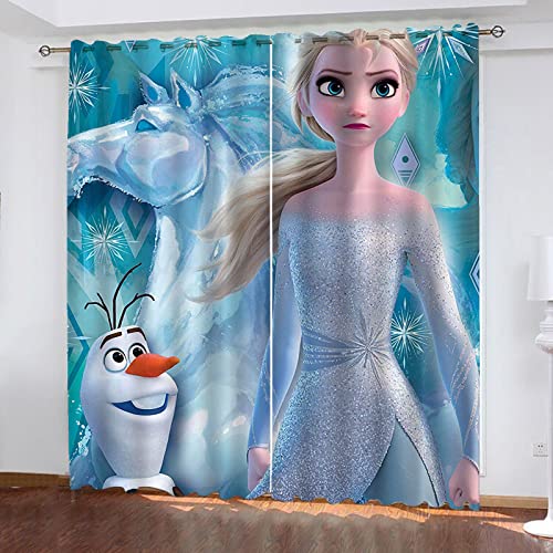 SMNVCKJ Anime ELSA Verdunkelungsvorhang Wasserdichter Stoff Gardinen Für Kinderzimmer, 3D-Digitaldruck 100% Polyester (9,220 × 215CM) von SMNVCKJ