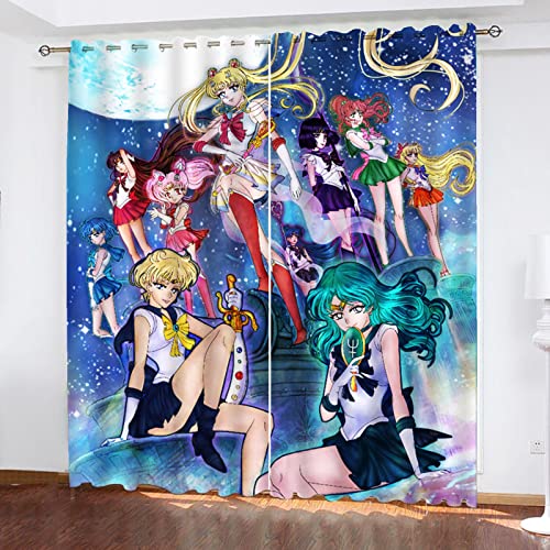 SMNVCKJ Sailor Moon Verdunkelungsvorhänge Für Jungen Und Mädchen Schlafzimmer Kinderzimmer Perforierte Vorhänge (10,100 × 140CM) von SMNVCKJ