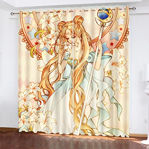 SMNVCKJ Sailor Moon Verdunkelungsvorhänge Für Jungen Und Mädchen Schlafzimmer Kinderzimmer Perforierte Vorhänge (11,150 × 166CM) von SMNVCKJ